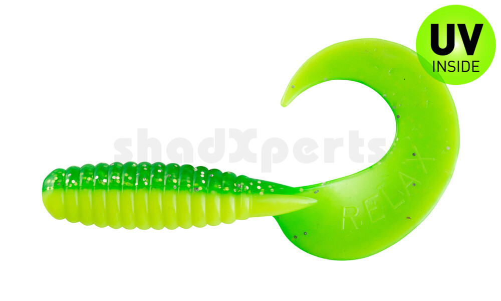 000513B002 Xtra Fat Grub 5,5" laminiert (ca. 13,0 cm) fluogelb  / grün-glitter