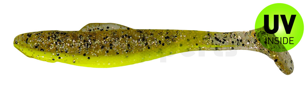 001711B150 Ohio 4" (ca. 11,0 cm) fluogelb  / klar kupfer, schwarz Glitter