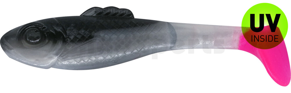 003308B016PT Super Shad 3" (ca. 8 cm) reinweiss / schwarz / Pink Tail