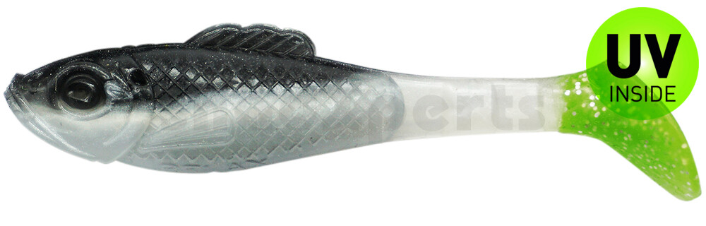 003308B016LT Super Shad 3" (ca. 8 cm) reinweiss / schwarz / Lime Tail
