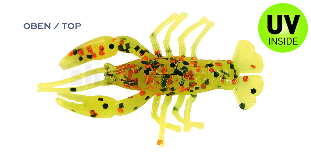 002304CF-08 Baby Crawfish 1" (4,5cm) fluogelb-kristall-gl. kupfer+schwarzer Glitter