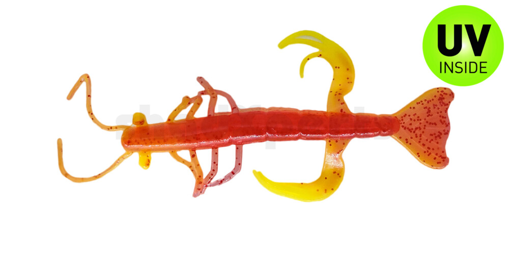002208B177 Shrimp 3" (ca. 8,0 cm) fluogelb / rot-rot Glitter