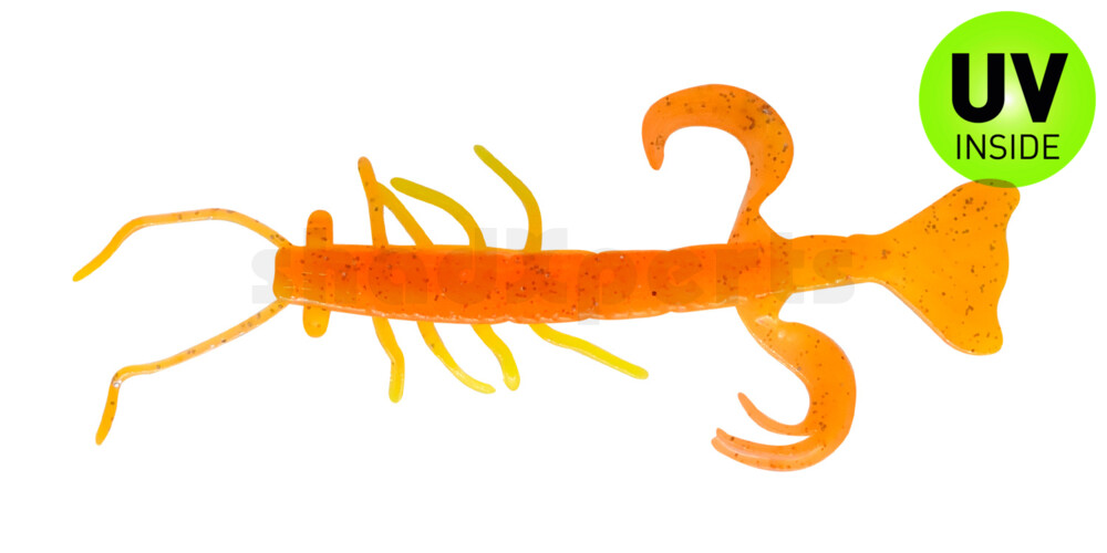 002208B033 Shrimp 3" (ca. 8,0 cm) fluogelb  / orange-silber Glitter