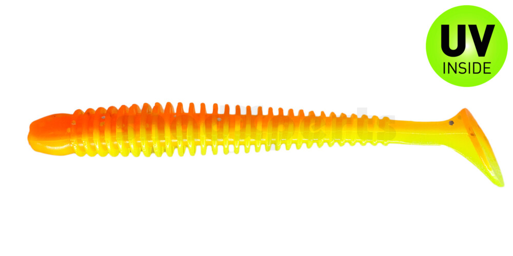 004010B033 Texas 4" (ca. 10 cm) fluogelb  / orange-silber Glitter