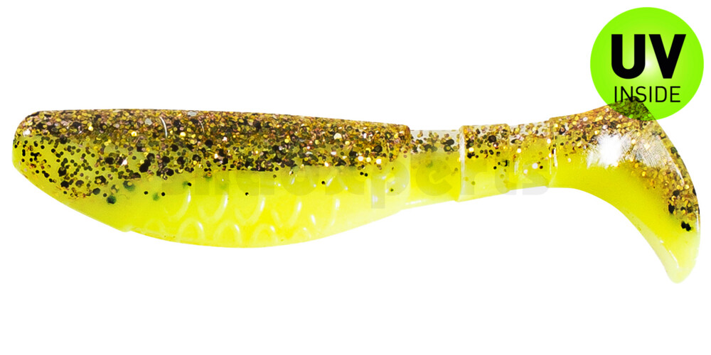 000208B150 Kopyto-Classic 3" (ca. 8,0 cm) fluogelb  / klar kupfer, schwarz Glitter