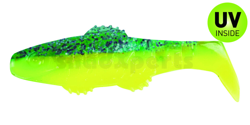 001008B322 Killer Shad 3" (ca. 8,0 cm) fluogelb / sky-blue Glitter