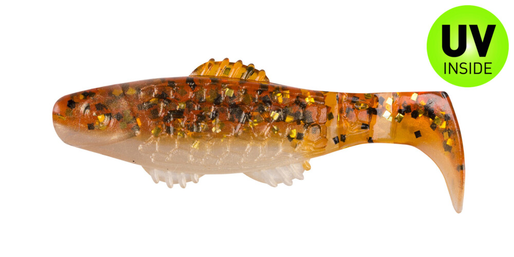 001005B023 Killer Shad 2" (ca. 5,0 cm) goldperl / motoroil Glitter