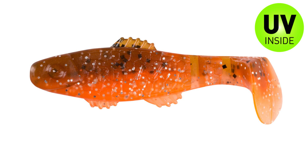 001005B068 Killer Shad 2" (ca. 5,0 cm) orange-Glitter / olivebraun-Glitter