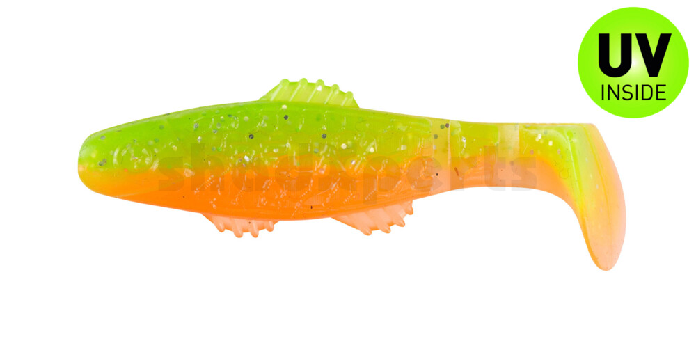 001005B141 Killer Shad 2" (ca. 5,0 cm) orange-Glitter / fluogrün-Glitter