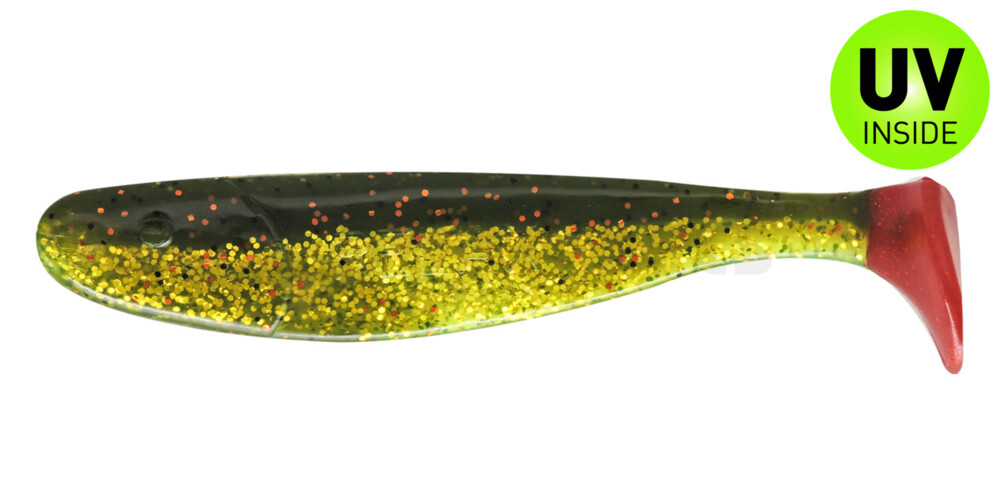 000316B173RT Jankes 6" (ca. 16,0 cm) dunkelgrün Glitter  / klar gold Glitter / red tail