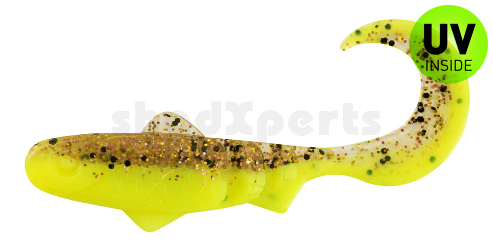 000908B150 Super Banjo 3" (ca. 7,5 cm) fluogelb  / klar kupfer, schwarz Glitter