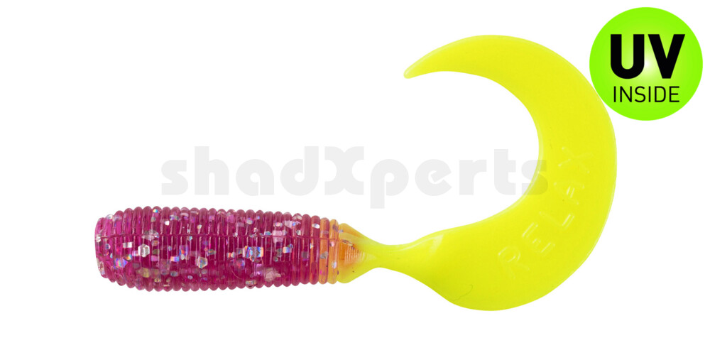 000635274 Twister 1" regulär (ca. 3,5 cm) violett transparent glitter / fire tail