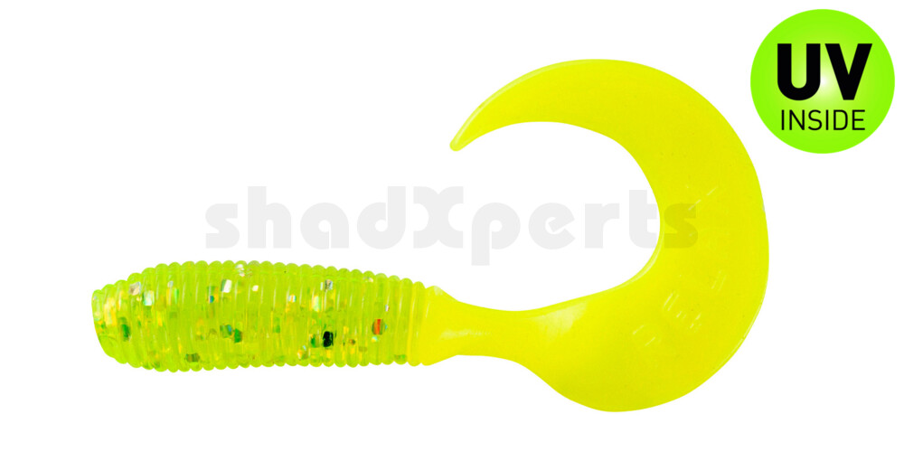 000635083 Twister 1" regulär (ca. 3,5 cm) grün(chartreuse) glitter / fire tail