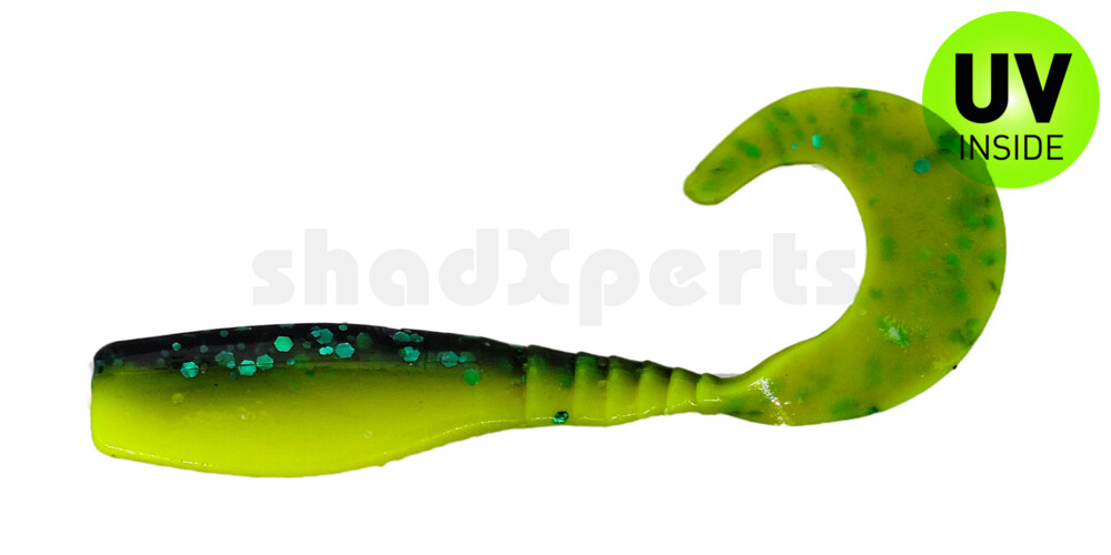 004405005 Curly Tail Crappie Minnow 2"  (ca. 5 cm) Junebug/Chartreuse