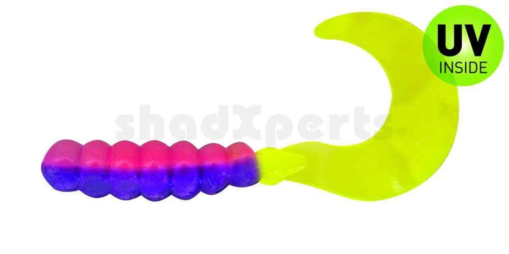 000603040 Fat Grub 2" (ca. 5 cm) Pink/Blue Sparkle/Chartreuse