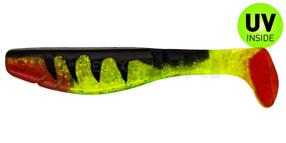000211-066Z Kopyto-Classic 4" (ca. 11,0 cm) grün(chartreuse)-Glitter / Zander / red tail