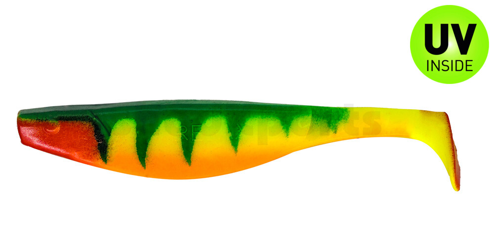 000216-059ZO Kopyto-River 6" (ca. 16,0 cm) fluogelb / Zander blau / bauch: orange / red tail