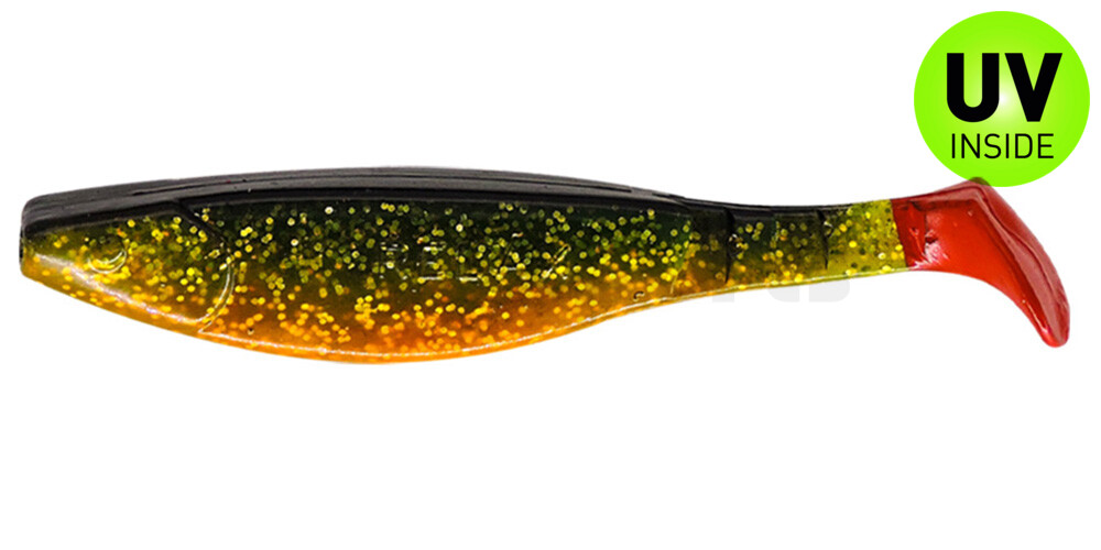 000216067BORT Kopyto-River 6" (ca. 16,0 cm) grün(chartreuse)Glitter / Zander / Bauch: orange / Red Tail