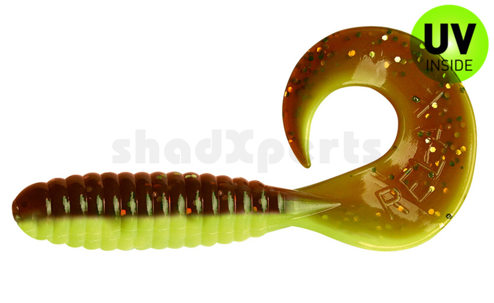 000508B110 Twister 4" laminiert (ca. 8,0 cm) fluogelb  / olivebraun-glitter